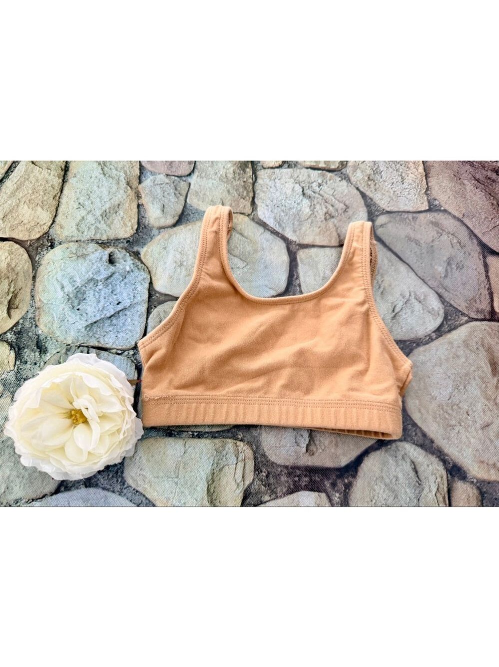 GK BEIGE SCOOP BACK SPORTS BRA-CHILD LARGE